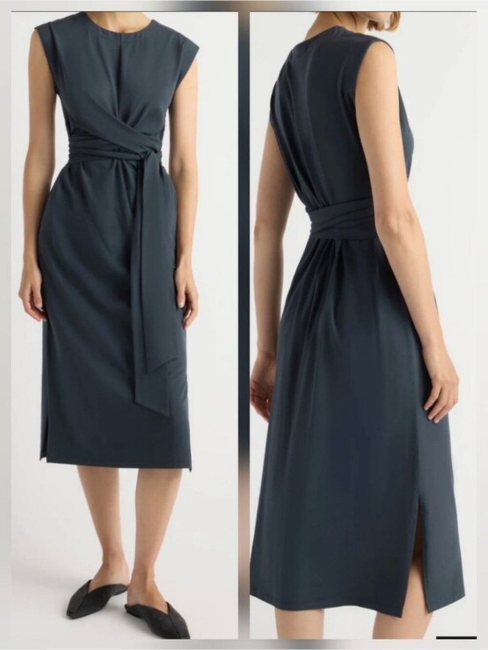 Modern Citizen Fei Tie-Front Gray Organic Cotton Stretch Midi Dress XL